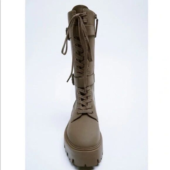 Zara Waxed Lace Up Boots New - Picture 4 of 5